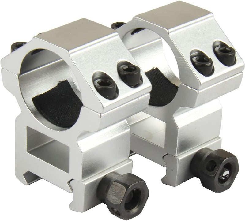 TACFUN Silver A Pair 25.4mm / 1 Inch Scope Ring Picatinny Weaver Rail Mount - Image 1